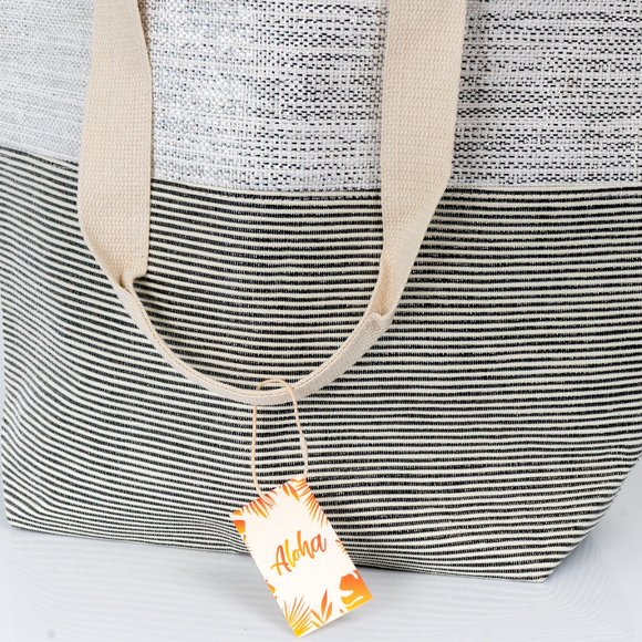 NWT ALOHA TOTE BAG IN CANVAS SILVER - Picture 7 of 8